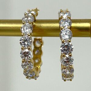 Last Pair: 925 Sterling Silver Yellow Gold-Plated Hoop Earrings with White Cubi